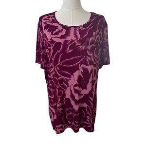 Jaclyn Smith Women's XL Magenta Rose Floral Stretchy Curvy Work Casual Blouse
